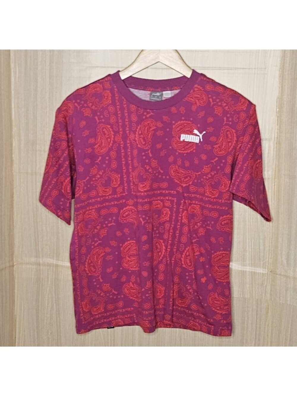 Puma Womens Pink Purple Paisley Short Sleeve Activewear Top Small